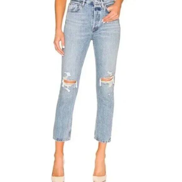 AGOLDE Riley High Rise Straight Crop Jeans | Size 27 | Distressed | $198 Retail - Picture 1 of 9